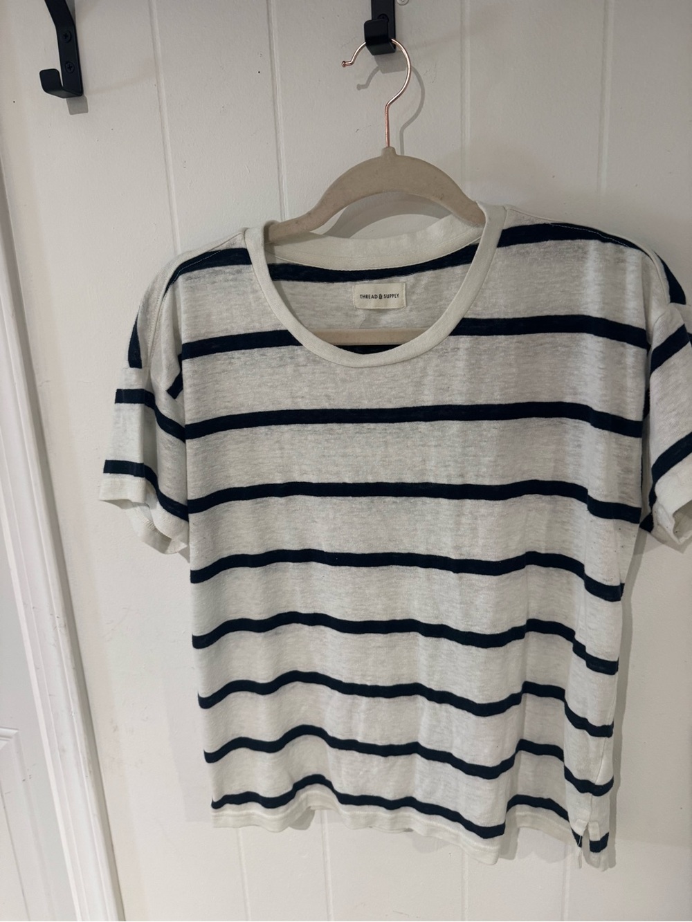 Thread & Supply Striped Short Sleeve Tee - Navy & White